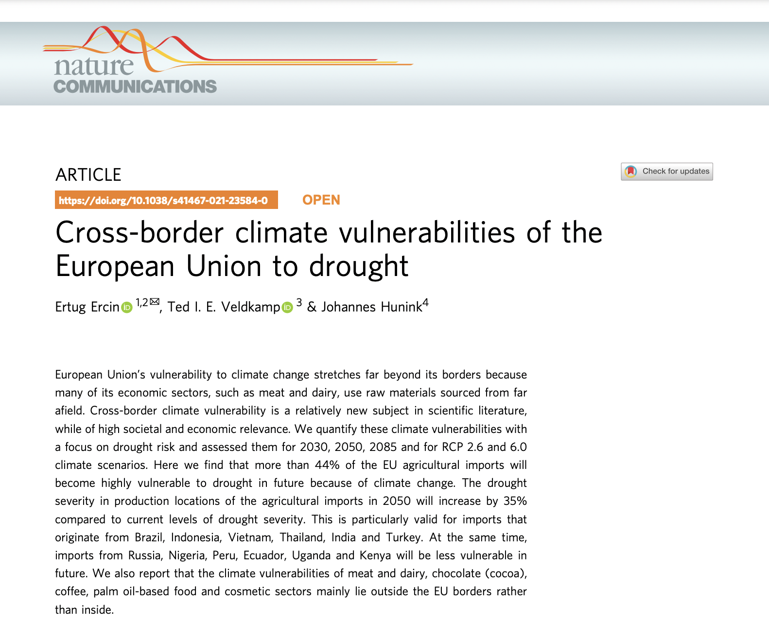 Cross-border climate vulnerabilities of the European Union to drought Cross-border climate vulnerabilities of the European Union to drought