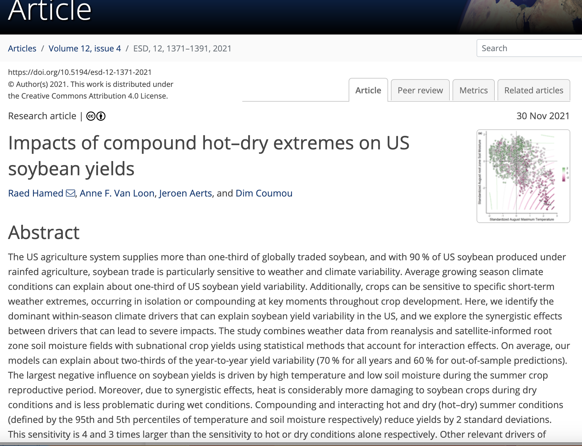 WP3 Agriculture and food production- Impacts of compound hot–dry extremes on US soybean yields WP3 Agriculture and food production- Impacts of compound hot–dry extremes on US soybean yields