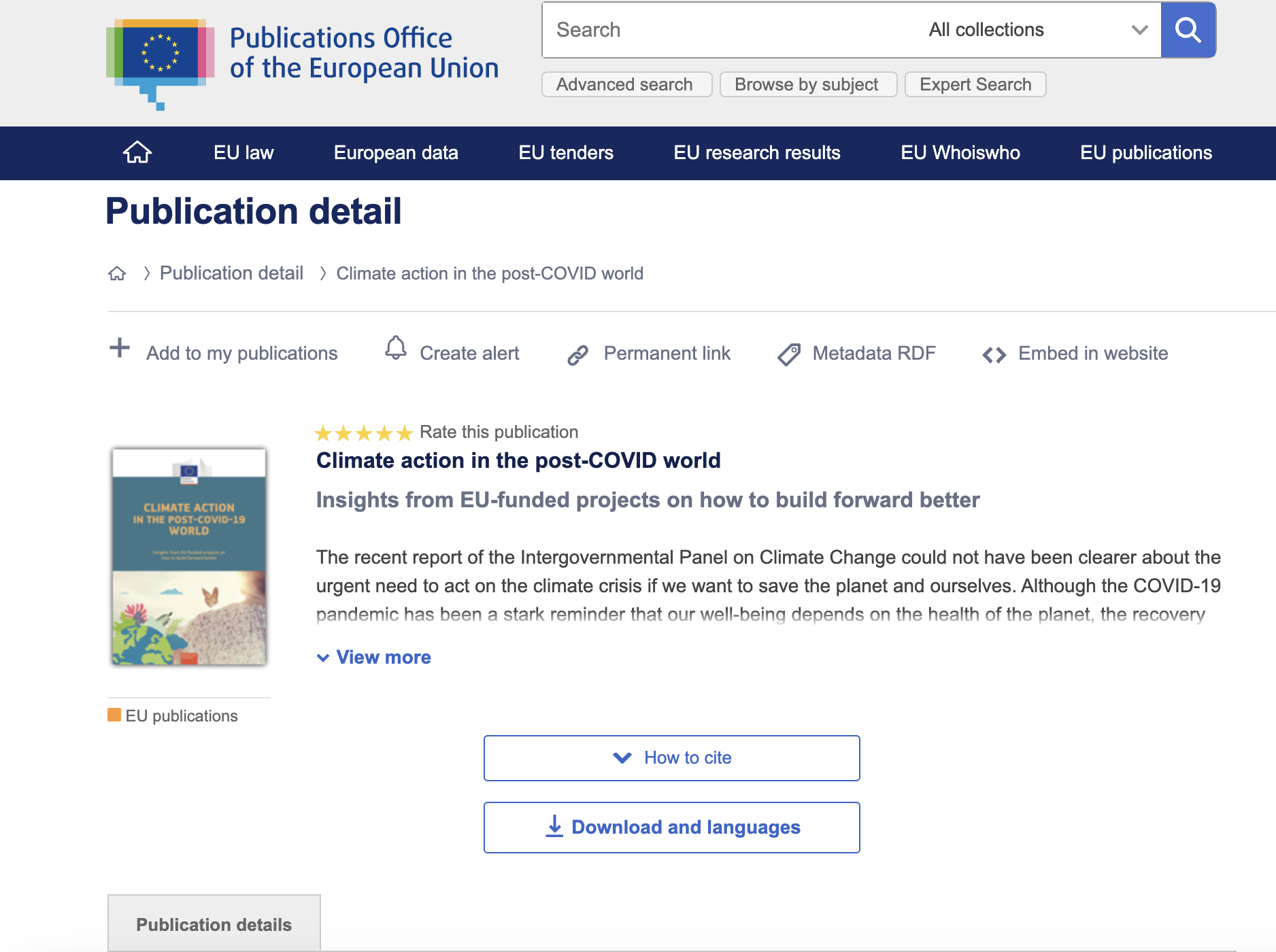 WP1 Project management- Climate action in the post-COVID world, Insights from EU-funded projects on how to build forward better WP1 Project management- Climate action in the post-COVID world, Insights from EU-funded projects on how to build forward better