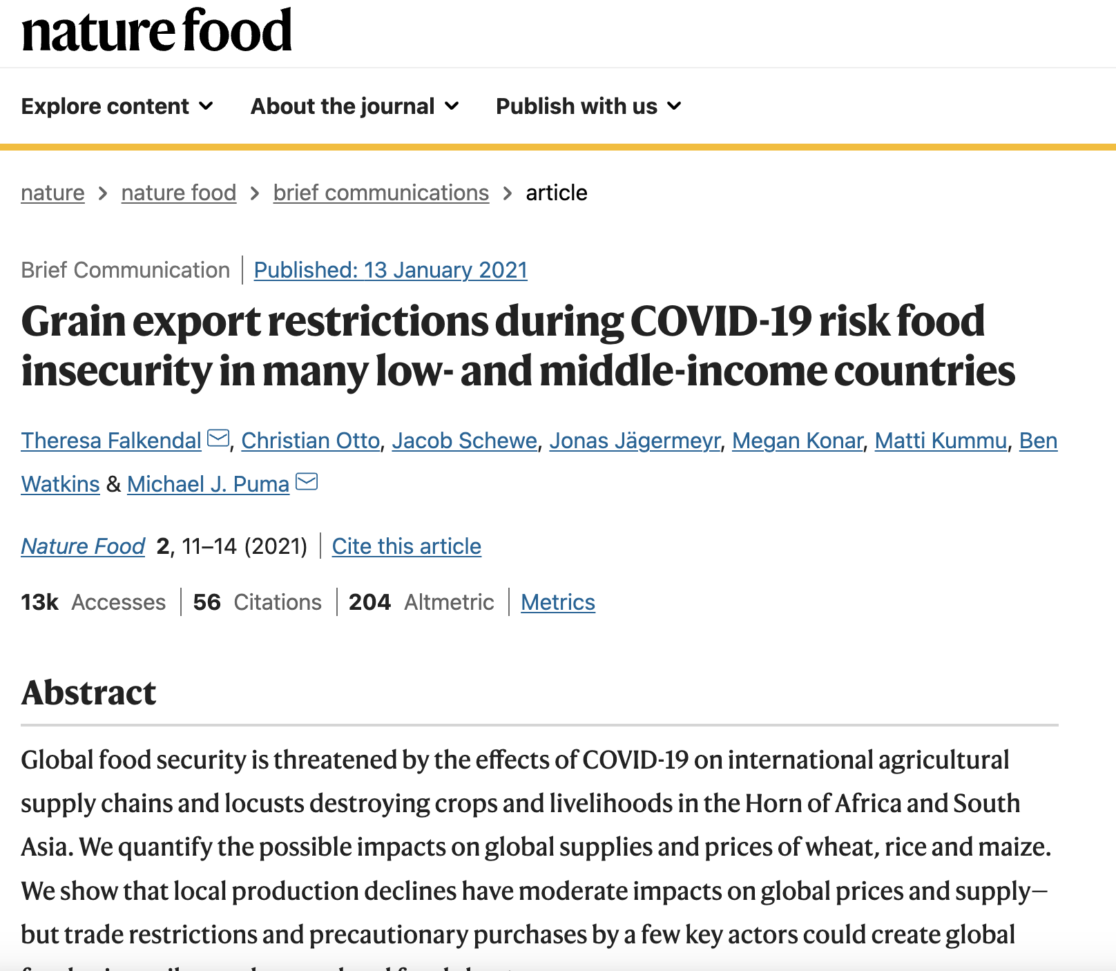 WP5 International cooperation, development and resilience- Grain export restrictions during COVID-19 risk food insecurity in many low- and middle-income countries WP5 International cooperation, development and resilience- Grain export restrictions during COVID-19 risk food insecurity in many low- and middle-income countries