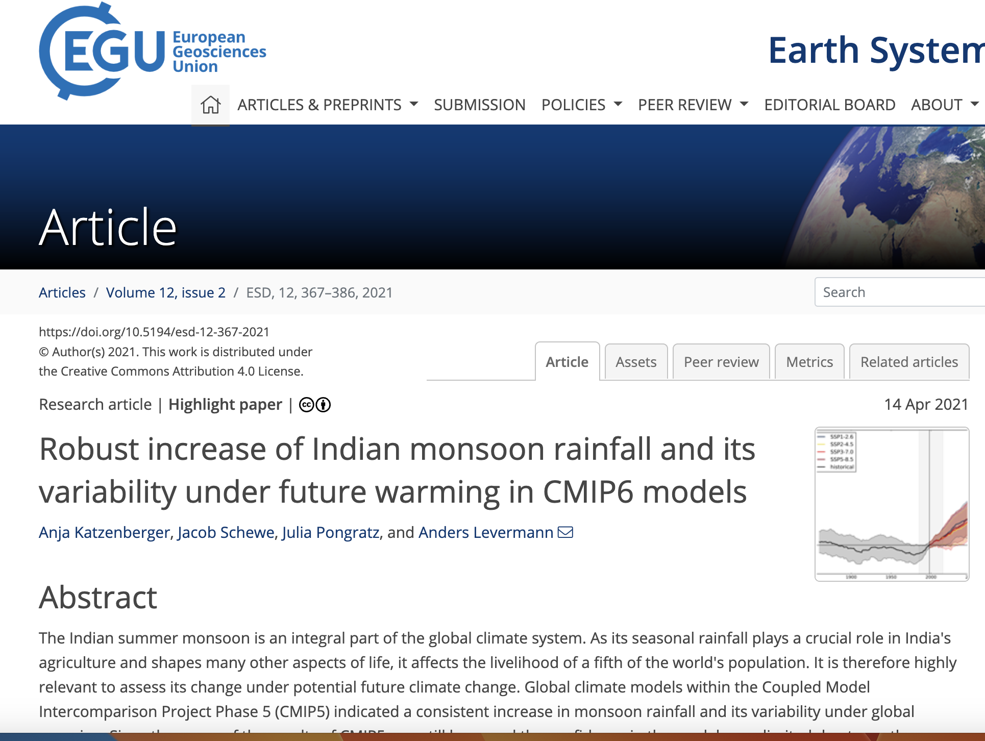 WP5 International cooperation, development and resilience- Robust increase of Indian monsoon rainfall and its variability under future warming in CMIP6 models WP5 International cooperation, development and resilience- Robust increase of Indian monsoon rainfall and its variability under future warming in CMIP6 models