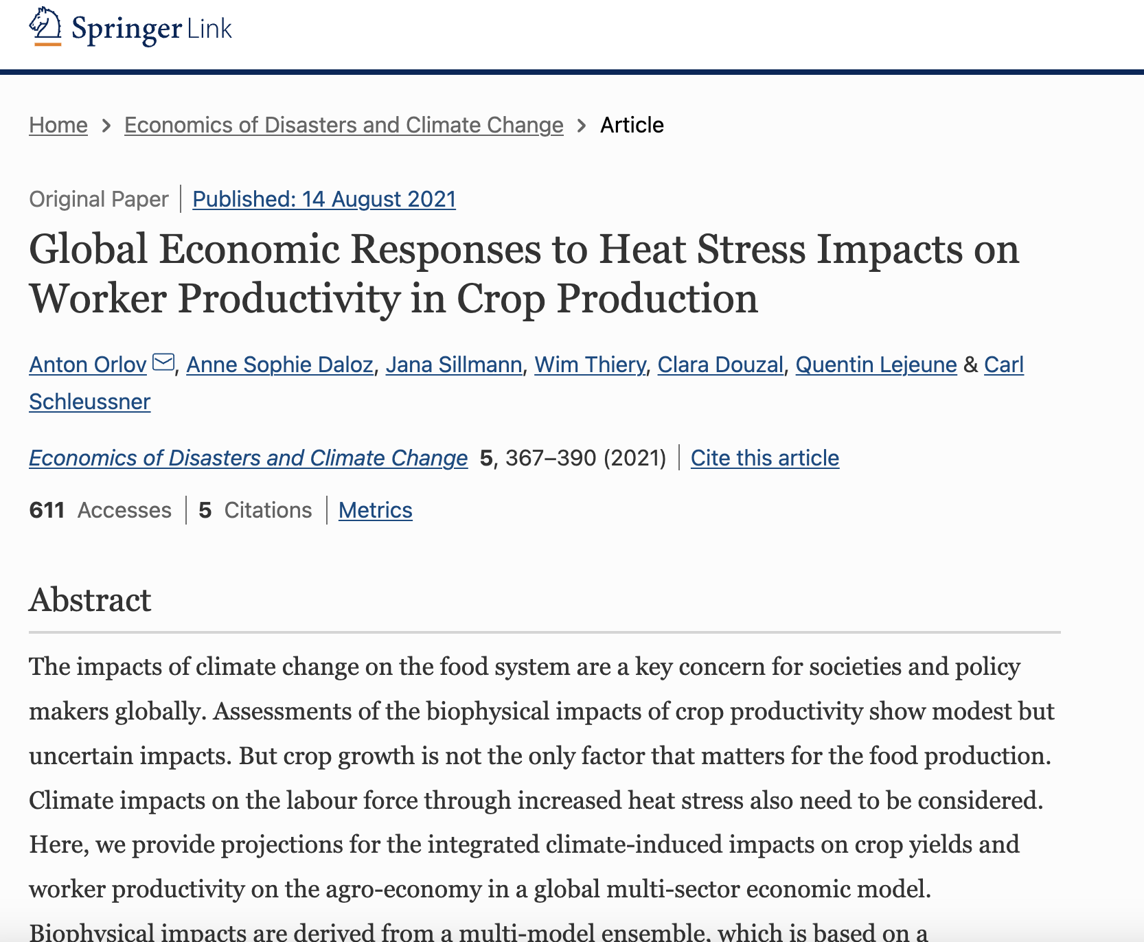 WP8 Synthesis: synergy of risks and policy implications- Global Economic Responses to Heat Stress Impacts on Worker Productivity in Crop Production WP8 Synthesis: synergy of risks and policy implications- Global Economic Responses to Heat Stress Impacts on Worker Productivity in Crop Production